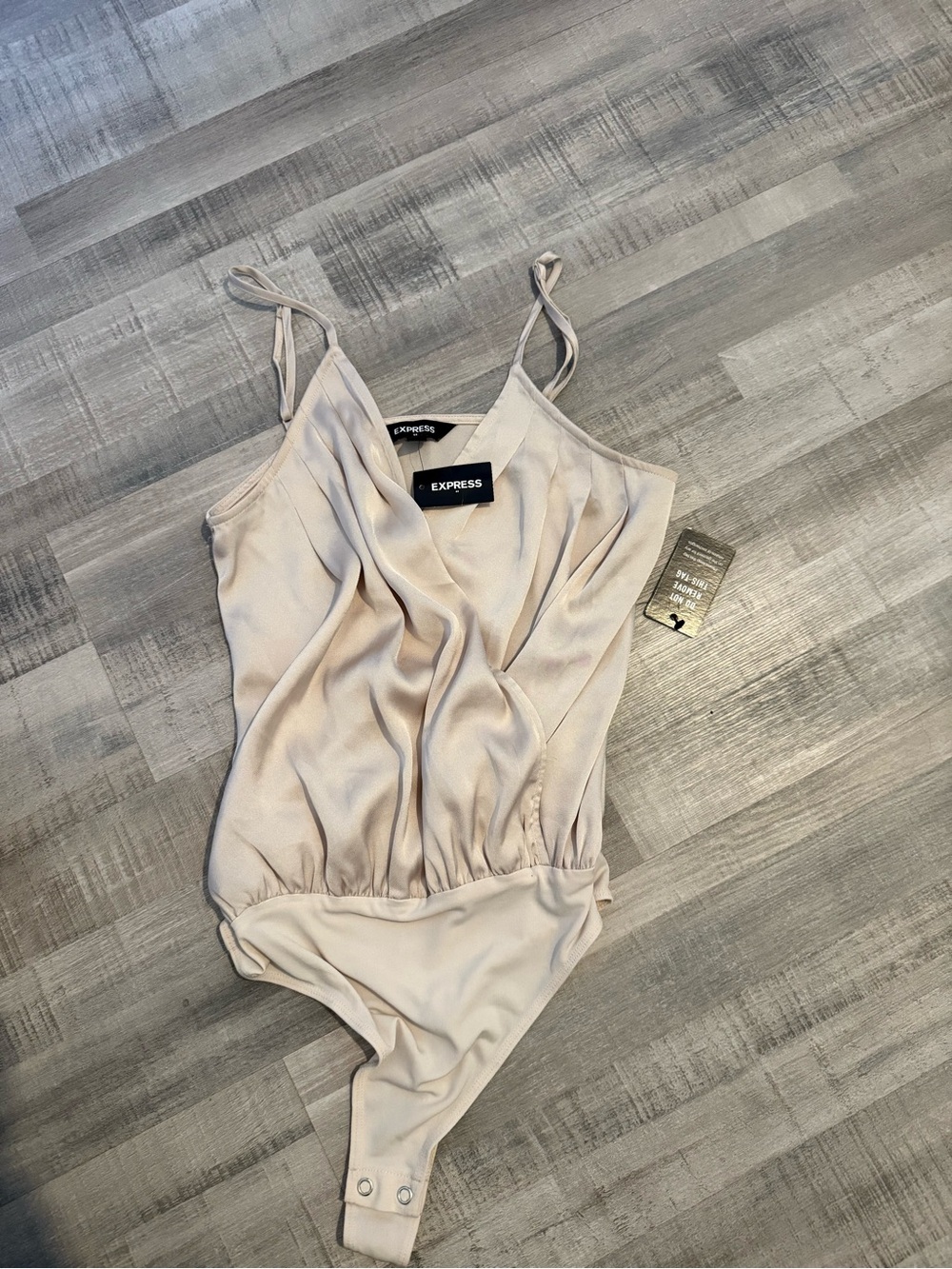 Express Cream Cowl-Neck Satin Bodysuit